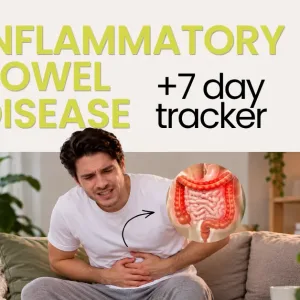 Man holding his abdomen with an illustration of the intestines for inflammatory bowel disease (IBD)